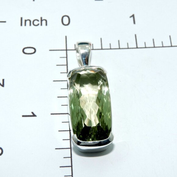 Green Amethyst Cut Pendant, 925 Sterling Silver, Green Cushion Cut Big Pendant - Picture 5 of 6